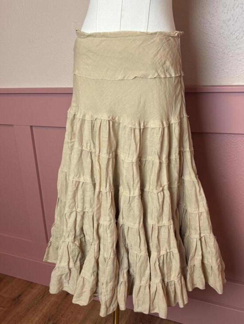 Rampage deadstock skirt bandage tiered midi beige pleated medium cotton 2000s
